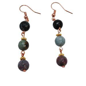 Jasper stone beaded earrings gold tone earwires